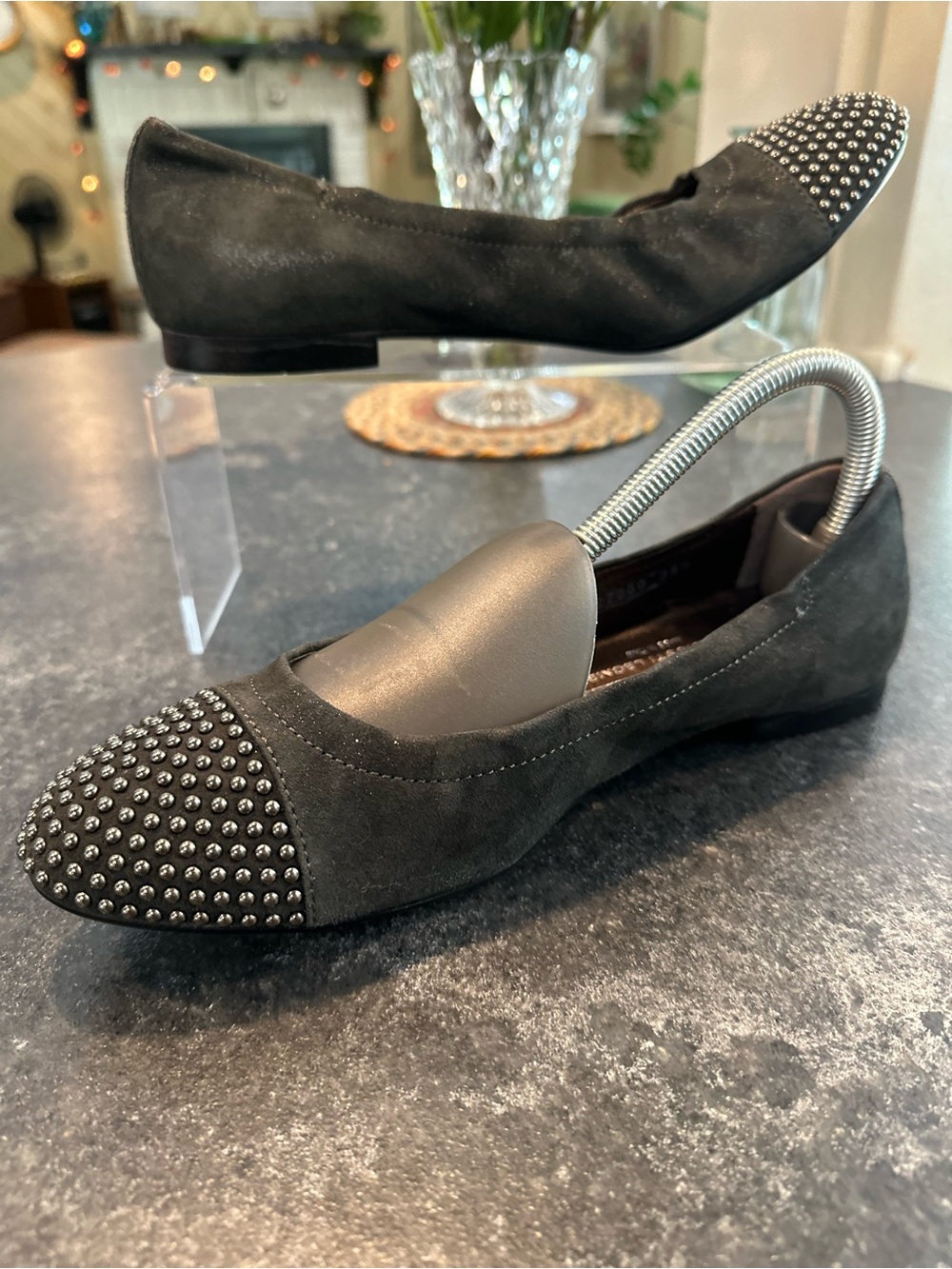 AGL Attilio Giusti Leombruni Ballet Flats 38.5, US 8-8.5, Black Suede with Studs